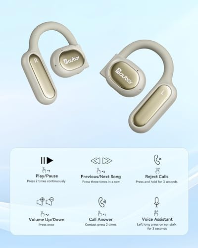 AUBOR True Wireless Open Ear Headphones with Bluetooth 5.3 – Ergonomic and IPX6 Water-Resistant Design for Ultimate Comfort, 45 Hours Playtime, Enhanced Call Clarity with ENC Technology – Perfect for Active Lifestyles and Compatible with i Phone & Android Devices