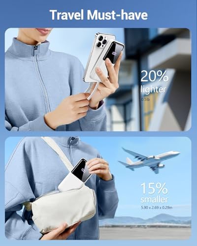High-Capacity 20,000 m Ah Portable Power Bank – Ultra-Fast Charging Battery Pack with Built-In USB-C and i OS Cables for i Phone, Android, and Samsung Devices – Ideal Travel Companion for Uninterrupted Connectivity – Durable and Lightweight Design (1 Pack, White)