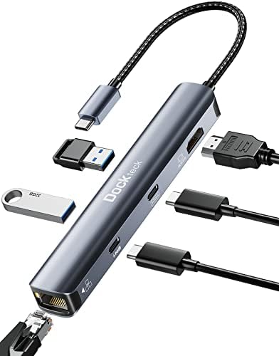 Transform Your Workstation with the Dockteck 6-in-1 USB C Hub Ethernet – Ultimate Multiport Adapter Featuring 4 K@60 Hz HDMI, 100 W Power Delivery, and High-Speed 1 Gbps LAN for Mac Book Pro, Surface Pro, XPS, and More – Effortless Connectivity and Fast Charging for Professionals and Students