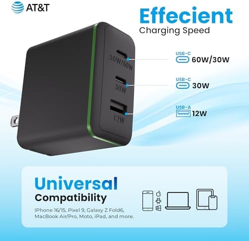 AT&T 40 W USB-C Fast Charging Wall Adapter – Ultimate Travel Companion with Foldable Prongs for i Phone, i Pad, Samsung Galaxy, Google Pixel & More – Universal Compatibility for Rapid Power Delivery Anytime, Anywhere