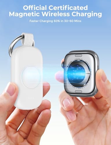 Portable Magnetic Wireless Charger for Apple Watch – 1200 m Ah Keychain Power Bank for Effortless Charging on the Go – Universal Compatibility with All Apple Watch Series Including Ultra Models – Ideal Fast Charging Solution for Active Lifestyles