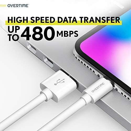 Overtime MFi Certified 4 ft Lightning Cable – Fast Charging USB-A to Lightning Connector for i Phone, i Pad, i Pod | Durable & Portable Charging Solution – Value Pack of 2 for Enhanced Compatibility and Convenience