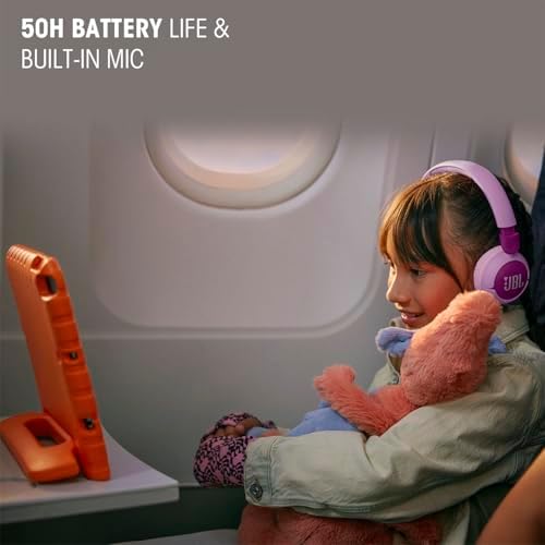 JBL Junior 320 BT Wireless On-Ear Headphones for Kids – Safe Sound Under 85 d B with Custom Parental Control, 50-Hour Battery Life, Lightweight Comfort and Stylish Blue Design – Ideal for Music, Audiobooks & Educational Content
