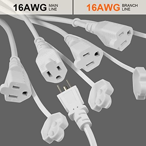 KUNCAN 4-Way Power Splitter with 45-Degree Downward Angle—Maximize Outlet Efficiency with Compact US Flat Plug Design, 1 to 4 Extended Outlets, Durable SVT 16 AWG Cable, Ideal for Home, Office & Classroom Use (Black, 1-Pack) – Sleek, Space-Saving Power Solution for Enhanced Device Connectivity and Optimal Clutter Reduction