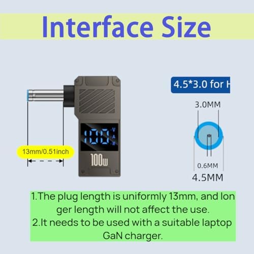 High-Efficiency 100 W PD Charger Tip for HP Laptops (4.5 x 3.0 mm) with 1.5 M USB-C Cable – Ultimate Rapid Charging Solution with Advanced Safety Features and Broad Compatibility for Seamless Device Power Management