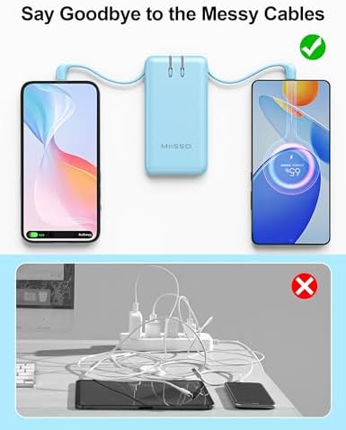 miisso Ultra Slim 10000 m Ah Portable Power Bank with Built-in Cables and Foldable Wall Plug – Compact USB-C Charger for i Phone, Samsung, i Pad & More – Perfect Travel Companion for On-the-Go Charging Efficiency