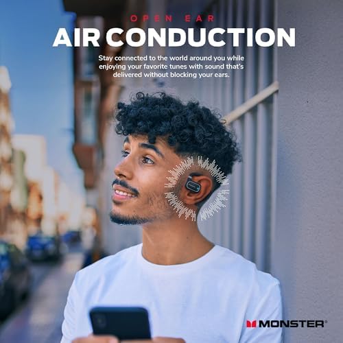 Experience Ultimate Audio Freedom with Monster Clarity Air 2.0 Open Ear Wireless Earbuds – Revolutionary Air Conduction Technology for Enhanced Situational Awareness, 28-Hour Battery Life, Effortless Touch Controls, High-Definition Microphone for Crystal-Clear Calls, Ultra-Lightweight Ergonomic Design Ideal for Fitness and Outdoor Adventures, Compatible with All Devices