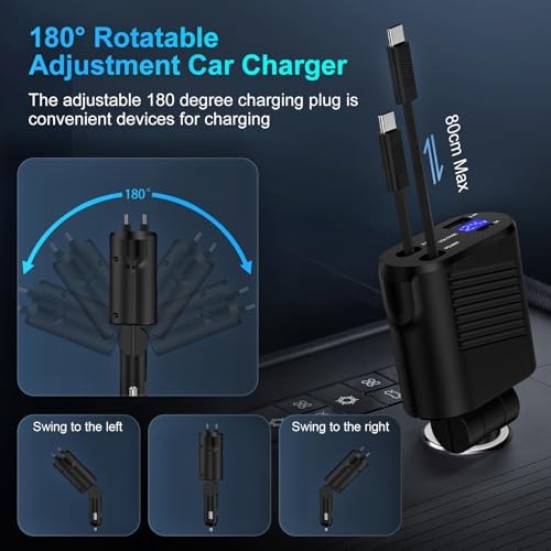 Ultimate 45 W Retractable Car Charger for i Phone 16 Series & Samsung Galaxy Devices – Dual 2.6 FT USB-C Fast Charging Adapter with Tangle-Free Design and Built-In Safety Features for On-the-Go Power Solutions