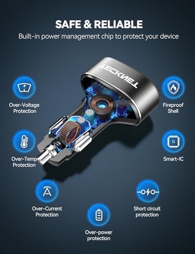 TECKNET 48 W Dual-Port USB-C Car Charger – Ultimate Fast Charging Solution for i Phone 16/15/14/13 & Samsung Galaxy – Advanced Power Delivery & Quick Charge 3.0 Technology – Compact & Durable Automotive Accessory for Effortless On-the-Go Power Management – Essential for Road Warriors and Daily Commuters