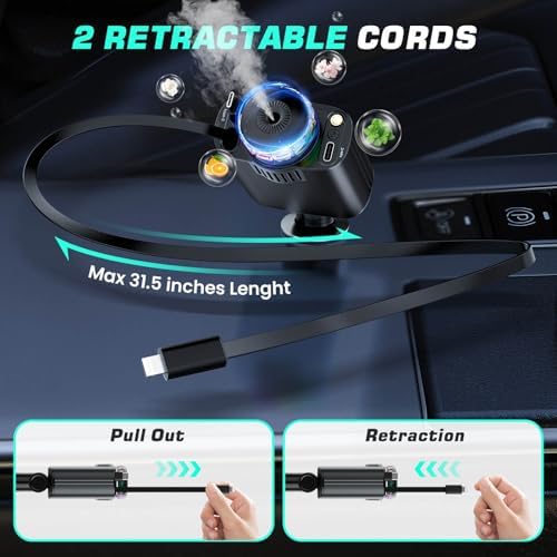Transform Your Charging Routine with the 4-in-1 Retractable Car Charger Featuring Starlight Glow – 120 W USB-C Fast Charger Compatible with i Phone 16/15/14/13/12/11 and Android Devices, Tangle-Free Design for Effortless Use, Perfect Valentine’s Gift for Him or Her in Sleek Dark Grey