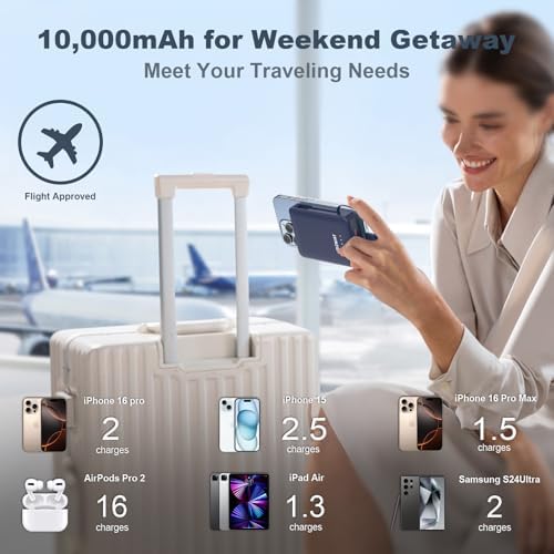 Compact 10,000 m Ah Fast Charging Power Bank with Integrated USB-C & Lightning Cables – Ultra Slim Travel Charger for i Phone 11-16 and Android Devices – Lightweight Design with 4 Simultaneous Outputs – Complete Charging Bundle with Wall Adapter & Organizer for Effortless Portability