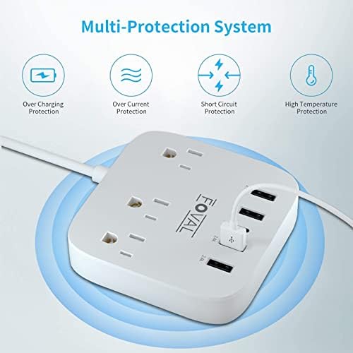 FOVAL All-in-One European Travel Plug Adapter with 4 Fast USB Ports & 3 AC Outlets – Ultimate Wall-Mount Power Strip with 5 ft Extension for Effortless Charging at Home, Office, and Travel Adventures