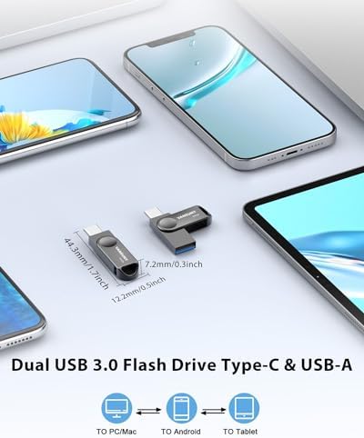 Vansuny 256 GB Dual USB Type-C Flash Drive – High-Speed OTG USB 3.0 Thumb Drive with Waterproof Metal Design for i Phone 15, Android Devices, and Laptops – Ultimate Storage Solution for Data Transfer and Backup