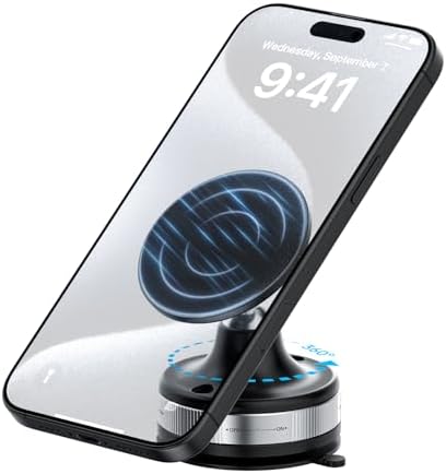 Vacuum Magnetic Car Phone Holder/Mount/Stand with Ultra Strong Suction Cup, 360°Rotating Gym/Shower Cellphone Holder Fit for MagSafe iPhone 12/13/14/15/16 Pro Max & All Smartphones – Enhanced Compatibility and Speed