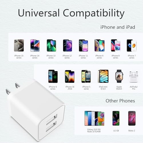 i GENJUN 5-Pack Dual USB Wall Charger – Ultra-Compact 2.4 A Fast Charging Adapter for i Phone 15 Series, Samsung Galaxy, Google Pixel, LG & Android Devices – Efficient Multi-Device Charging Solution for Home and Travel – Reliable Power Plug for On-the-Go Charging Needs