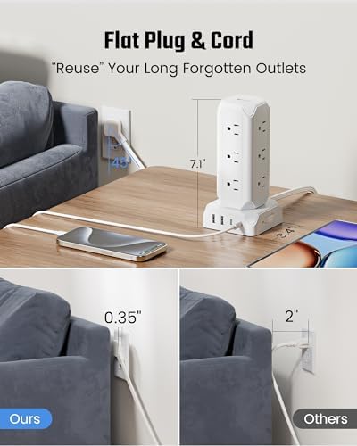 Maximize Your Charging Efficiency with the SUPERDANNY Power Strip Tower Surge Protector – 9 Outlets & 4 USB Ports, 10 Ft Extension Cord, 1080 Joules Surge Protection, Grounded Safety Design for Home and Office Use – Stylish Black Desktop Charging Station for Clutter-Free Solutions