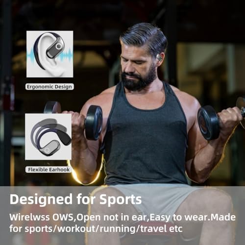 OWS M82 Open Ear Wireless Earbuds – Cutting-Edge Bluetooth 5.3 with 55-Hour Battery Life for Extended Enjoyment, Powerful Deep Bass for Music Lovers, Ergonomic Over-Ear Fit with Secure Earhooks for Active Lifestyles, Advanced ENC Noise-Canceling Mic for Crystal Clear Conversations, Perfect for Fitness and Outdoor Enthusiasts (White) – Elevate Your Listening Experience with Superior Comfort and Premium Sound Quality