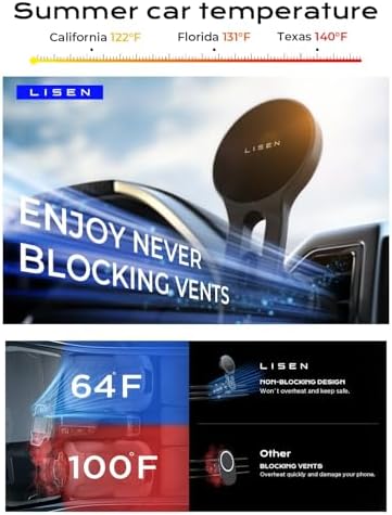LISEN 15 W Mag Safe Car Mount Charger – Ultra-Fast Magnetic Wireless Phone Holder for i Phone 12-16 & Samsung Devices – Secure Vent Installation, Effortless Navigation & Sleek Design for Modern Drivers – Essential Fast Charging Accessory for On-the-Go Lifestyles