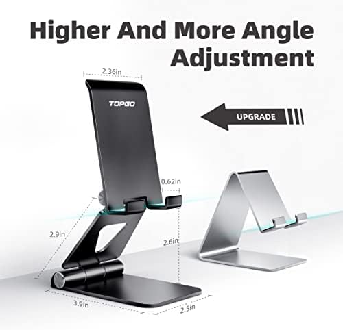 TOPGO Adjustable Cell Phone Stand, [Fully Foldable & Wide Compatibility] Desktop Stand Holder with Charging Port for iPhone, iPad, Kindle, Tablets, Switch – Silver – Enhanced Compatibility and Speed
