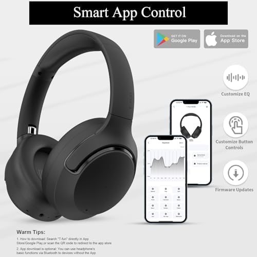 Transform Your Soundscape with T-fun NC50 Over-Ear Headphones – Cutting-Edge Bluetooth 5.3, 65-Hour Battery Life, Adaptive Noise Cancelling, and Tailored EQ Settings for Ultimate Listening Pleasure and Gaming Precision