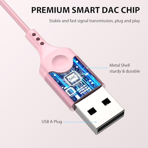 Transform Your Audio Experience with ASKUBSKU Pink USB Wired Headset: 7.5 Ft Premium Earbuds Featuring Advanced Noise-Canceling Microphone for PC – Perfect for Gaming, Remote Work, and Extended Comfort with Ergonomic Design and Instant Mute Control