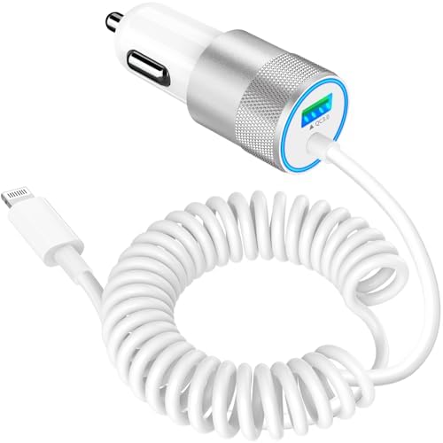 Rombica 105 W MFi Certified Dual USB-C & USB-A Fast Car Charger for i Phone 16 Pro Max – Ultimate Portable Power Solution with 6 FT Coiled Type-C Cable for Rapid Charging on the Go, Perfect for Road Trips and Daily Commuting