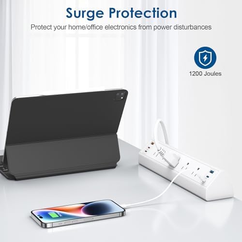 Revolutionize Your Workspace with the Desk Clamp Power Strip USB C – 75 W Total Fast Charging Hub Featuring 5 AC Outlets and 6 USB Ports, Optimized for 1.6″ Tabletop Edges – Ultimate Surge Protection for Laptops, Smartphones, and More