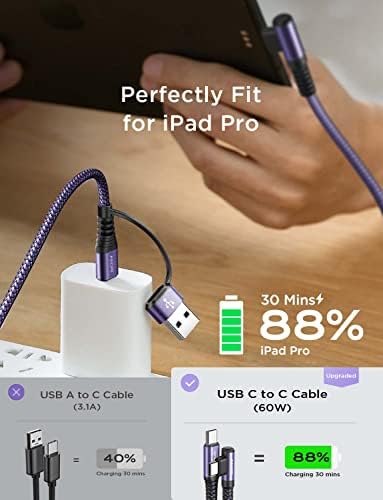 AINOPE 6.6 FT USB C Right Angle Charging Cable with USB to USB C Adapter – 60 W Fast Charging for i Phone 16, 15 Pro, i Pad & Samsung Devices – Enhanced Compatibility & Convenient Access for Gaming and Multitasking
