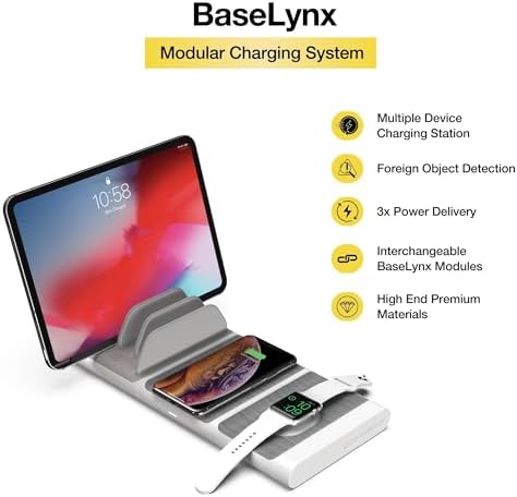 Scosche BLQP-XTSP Base Lynx Modular Qi-Certified Wireless Charging Hub – Fast, Customizable Charging Solution with Safety Features for Home and Office – Sleek Design for Effortless Device Powering and Enhanced Compatibility