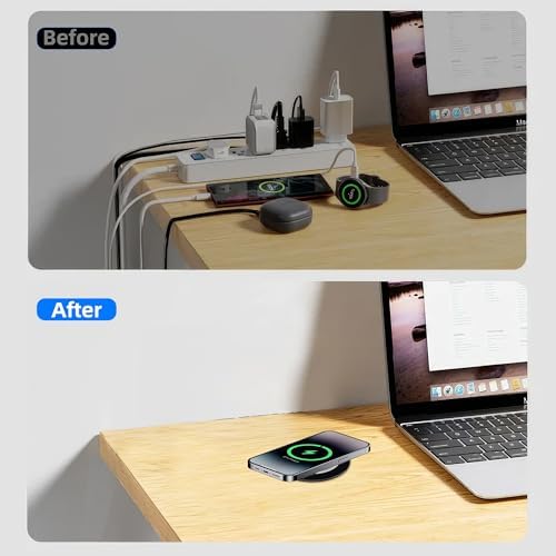 Magnetic Wireless Charging Station for Apple Devices – Fast Qi-Enabled Desktop Charger for i Phone 16/15/14/13/12 Pro/Max/Plus & Air Pods 3/2/Pro 2/Pro (Sleek Black Design) – Effortless Alignment & Cord-Free Convenience for Home or Office