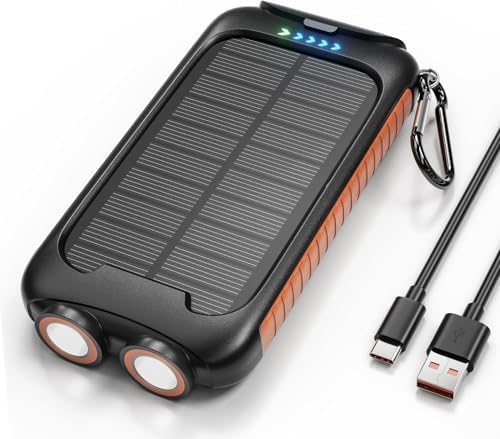 Ultimate Solar Power Bank, 38,800 m Ah Portable Charger with Dual USB-A & Type-C Ports, 15 W Fast Charging, Waterproof Design, Built-in LED Flashlight – Ideal for Outdoor Adventures and Emergency Preparedness