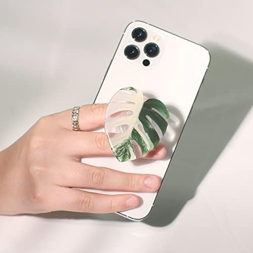 Tropical Leaf Mag Safe-Compatible Collapsible Phone Grip Stand – Chic Acrylic Smartphone Accessory for Optimal Stability and Comfort, Ideal for Hands-Free Viewing and On-the-Go Convenience (Crystallinum Dark)