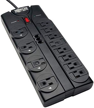 Tripp Lite 12-Outlet Surge Protector Power Strip with 8 ft Cord and Right-Angle Plug – Advanced Protection for Modems, Telephones, Coaxial & Ethernet Devices – $250,000 Equipment Insurance Included – Optimize Your Workspace with Reliable Surge Defense and Enhanced Connectivity Solutions