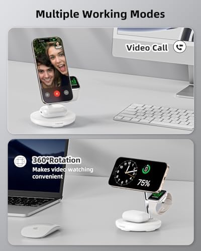 TRIBONE 3-in-1 Magnetic Wireless Charger Stand for Apple: Fast Charging Solution for i Phone 16/15/14/13/12, Apple Watch, and Air Pods in Unique Panda Color – Streamlined Convenience with Enhanced Compatibility and Effortless Device Alignment