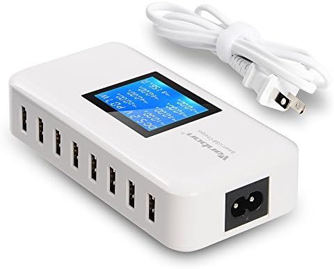 Power Up Efficiency: 60 W 12 A 8-Port USB Desktop Charging Hub with Smart LCD Display for Rapid Multi-Device Charging – Ideal for Smartphones, Tablets, and More (Sleek White Design)