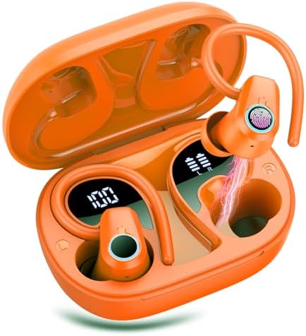 Poounur Bluetooth 5.3 Wireless Sport Earbuds – 50 Hours Playtime, IP7 Waterproof, Noise-Cancelling Headphones with Earhooks and Dual LED Display for Ultimate Comfort and Sound Quality – Perfect for Active Lifestyles and Outdoor Adventures