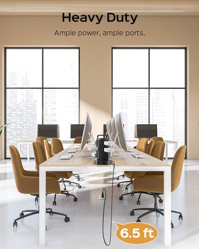 JACKYLED Power Strip Tower Surge Protector with 12 Outlets and 6 USB Ports (2 USB-C) – High-Speed Charging Station with 1050 Joules Protection, 1625 Watts, 6.5 ft Extension Cord for Enhanced Home Office Efficiency and Device Safety