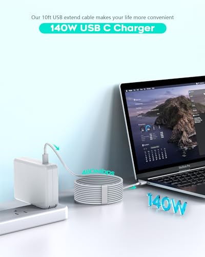 Supercharge Your Productivity with the 10 FT High-Power Mac Book Pro Fast Charger – 140 W/118 W/96 W USB-C Adapter for 2019-2024 Models, M1/M2/M3 Compatible – Ultimate Durability and Speed for Home, Office, and On-the-Go Use
