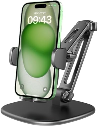 APPS2Car Phone Stand for Desk [No Dropping Stable Triple-Clamp Holder] Adjustable Height 360 Degree Rotation Heavy Base Thick Case Friendly, Multifunctional Cell Phones Stand for iPhone Android Phones – Enhanced Compatibility and Speed