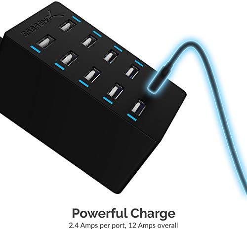 SABRENT 6-Port Aluminum Desktop USB Rapid Charger – 60 W (12 A) Smart Charging Station for Family Devices – UL Certified with Auto Detect Technology – Sleek, Compact, and Ideal for Home, Office & Travel Use
