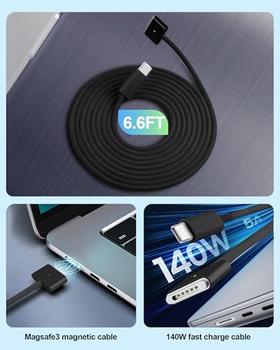 Experience Unmatched Power with the 140 W USB-C to Magnetic 3 Charger Cable for Mac Book Air/Pro – 9.8 ft Durability & Enhanced Compatibility for Seamless Charging Performance – Ideal for M1, M2, M3 Models 14-16 Inches – Fast Charging Solution for On-the-Go Users