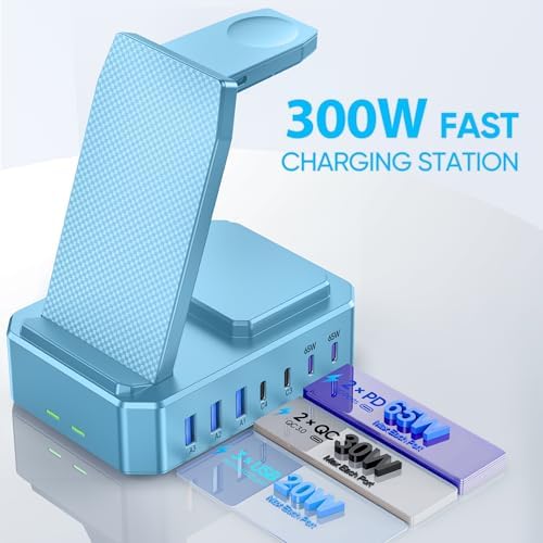 300 W High-Efficiency Charging Hub for Apple Devices – 10-in-1 Wireless Charger Dock with 65 W PD Fast Charging for i Phone, Mac Book, i Watch & Air Pods – Advanced Ga N III Technology, All-in-One Solution for Optimal Device Management and Clutter Reduction