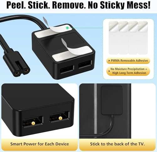 AGVEE 1.6 ft Dual USB Power Adapter for Streaming Devices | Efficient Charging Hub for Fire TV Stick, Roku, & Chromecast | Sleek Black Design for Organized Entertainment Spaces | High-Speed Dual Ports for LED Light Strips & Cable Management Solutions