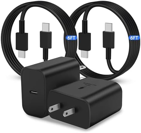 Dual 45 W USB-C Fast Charger Pack with 6 ft Cables for Samsung Galaxy Devices – Rapid Charging Solution for S24, S23 Ultra, S22, Note 10 Plus & Galaxy Tab S8 – Compact Design with Built-in Safety Features