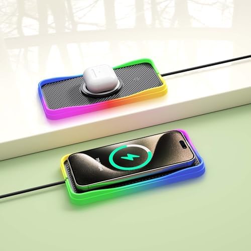 Elevate Your Driving Experience with the LANSEMKU 15 W RGB Wireless Car Charger Pad – Fast and Stylish Charging for i Phone and Samsung Devices, Non-Slip Design with 100 CM USB Cable for Ultimate Convenience and Compatibility