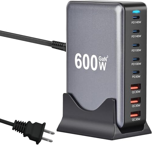 Power Up Efficiently: 600 W USB-C Multi-Device Fast Charging Station with 8 Ports – Ga N III Technology for Rapid Output, 140 W PD3.0 & PPS Compatibility with Mac Book Pro/Air, i Pad, i Phone 16/15/14/13 – Ideal for Home, Office & Travel