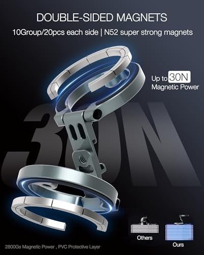 Mag Safe-Compatible Dual Magnetic Phone Holder for i Phone 12-16 Series – Portable Gym Stand with 1/4″ Tripod Mount in Sleek Silver – Ultimate Stability and Accessibility for Active Lifestyles