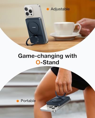 TORRAS Magnetic 10000 m Ah Portable Power Bank – Ultra-Slim Wireless Charger for i Phone with Fast Charging & Integrated O-Stand, Compatible with Mag Safe, 16 Pro Max, Pro, 15, 14, 13, 12 – Essential Travel Companion for Effortless Connectivity