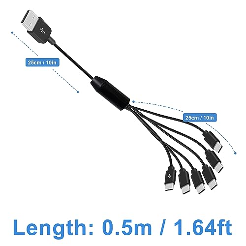 Poyiccot 6-in-1 USB A to USB C Splitter Cable – Multi-Device Charging & Data Sync Cord, 5 ft Length for Enhanced Performance with USB Type-C Phones and Tablets – Fast, Reliable, and Versatile USB 2.0 Accessory for Home, Office, and Travel