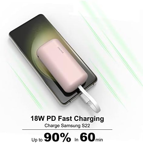 Ultra-Compact 10,000 m Ah Fast Charging Power Bank with Integrated USB-C Cable – Essential Portable Charger for i Phone 15, Samsung Galaxy S23, Note20, and More – LED Display for Easy Battery Monitoring and Enhanced Compatibility